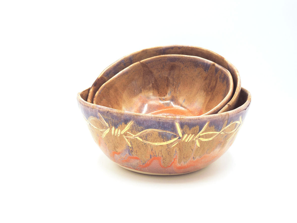 Barbed Wire Nesting Bowls Gold