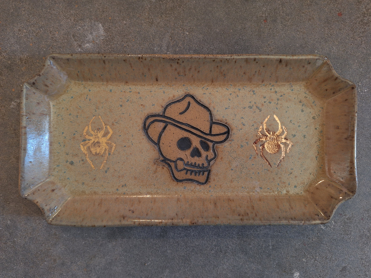 Cowboy Skull Spider Plate Scalloped Rectangle Large